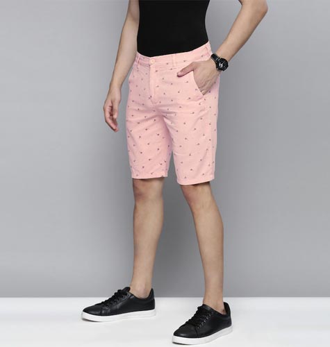 Men Peach-Coloured Printed Slim Fit Regular Shorts